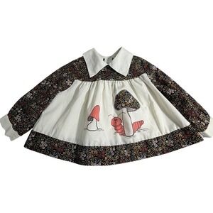 Kids Long Sleeve Collared Shirt Mushroom Caterpillar Cottagecore Toddler Girls